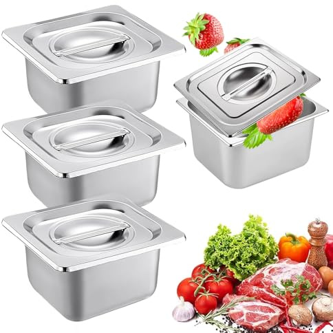 PORFOYO 3 Stück Gastronormbehälter Edelstahl Panierschalen Panier-Set mit Deckel, Panierstraße Rechteckig, Stapelbar Panierset, GN Behälter (GN 1/6 Behälter 17,5 x 16,5 x 10 cm)