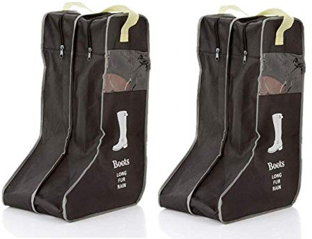 Tragbare 2 Paar Kofferraum-Aufbewahrungstaschen, staubdichte Schuhbeutel, Reißverschluss, Stiefel, Organizer, Schutztasche für Zuhause und Reisen, Schwarz, Tall