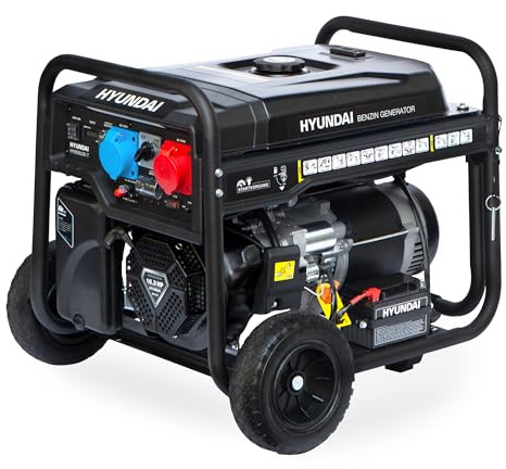 HYUNDAI Benzin Stromgenerator HY8500LEK-T, Stromerzeuger mit 230V & 400V, max. Leistung 10.3kVA, 16.3PS Motor, E-Start, Generator für Baustelle, Notstromaggregat