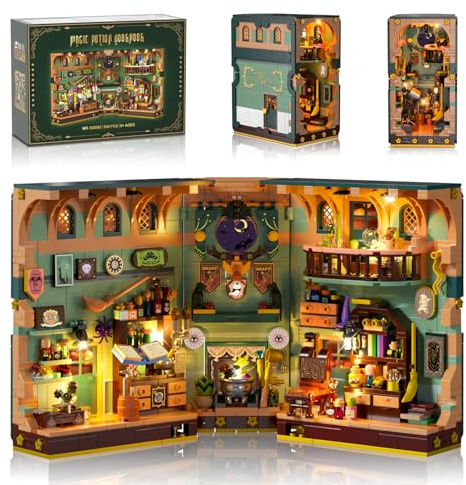 INSOON Magisches Zaubertrank Book Nook Haus Bauspielzeugset mit LED, 990 Stück Magic DIY Bookend Baustein Kit für Heimdekor, Booknook Klemmbausteine für Erwachsene Kinder Jungen Mädchen ab 10-12+