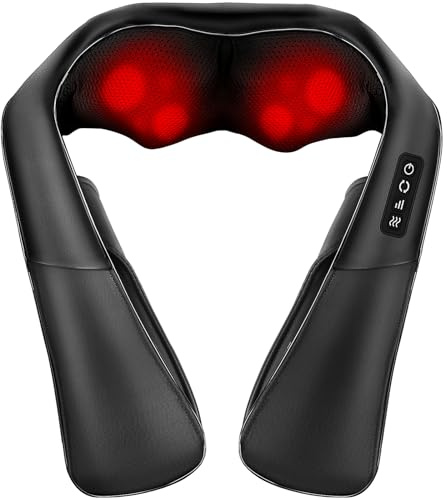ELEHOT-Store Nackenmassagegerät mit Wärme, 4D Shiatsu Massagegerät Schulter | 8 Massagebälle, 3 Geschwindigkeiten, Abschaltautomatik für Rücken Taillen, Männer & Frauen, Zuhause, Büro,Auto