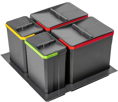 GTV - Abfallsammler Set AxiSpace, für Schubladen und Schränke mit Breite 600 mm, Set Besteht aus Behältern 2x 15L, 2x 7L, Mülleimer aus Kunststoff mit Graphenpartikeln, Farbe Anthrazit