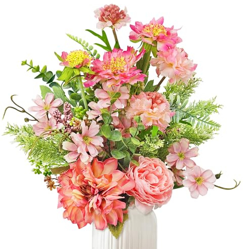 YMIFEEY Kunstblumen wie Echt Künstliche Blumen Frühling Wildblume Blumenstrauß Künstlich Seidenblumen Fake Blumen Pflanzen Zweige Deko Artificial Flowers für Zimmer Tisch Draußen (Rosa)