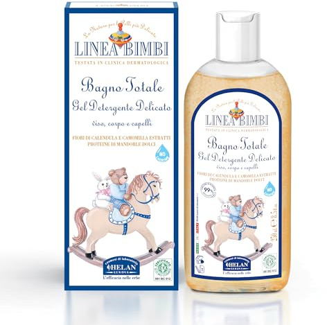 Helan, Linea Bimbi BIO - Sanftes Duschgel für Babys, Duschschaum und Shampoo mit Süßen Mandeln, Schaumbad für Kinder und Babys Reinigungsgel mit Calendula und Kamille Made in Italy, 250 ml