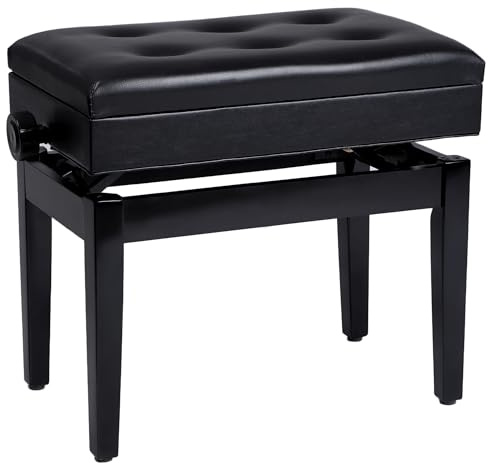 SONGMICS Klavierhocker höhenverstellbar, mit verstecktem Stauraum, Klavierbank, Hocker gepolstert, Sitzhocker, Sitzbank, 56,2 x 34 x (47-55) cm, schwarz LPB57H