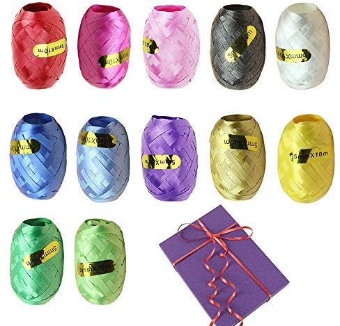 12 Rollen Geschenkband,10 m je Rolle Ringelband Bunt, Curling Ribbon Rolle für Hochzeit Partei Festival Dekoration Handwerk Geschenkverpackung Florist Luftballon