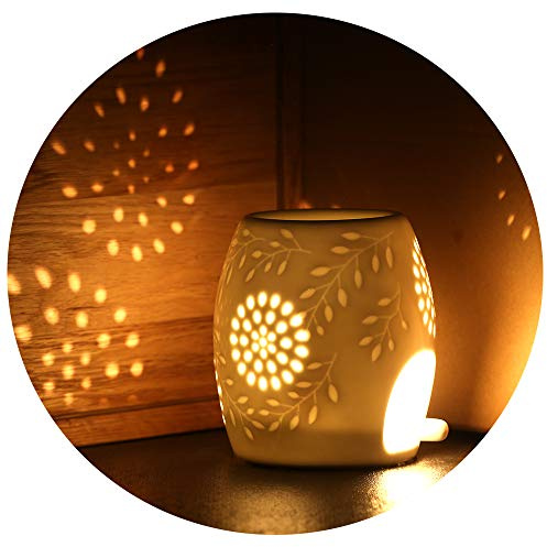 ecooe Aromalampe Teelichthalter Duftlampe aus Keramik weiß mit der Candle Löffel Aroma Diffuser