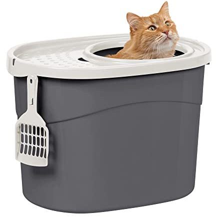 Iris Ohyama Katzenklo mit Schaufel, bis 7 kg, Grau/Weiß, mit Deckel, Katzentoilette, leicht reinigen, Für große Katzen, Kätzchen, geschlossen, XXL Toilette, BPA-frei, Cat Litter Box, TECL-20