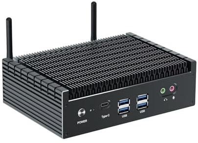 12th Gen Mini PC Fanless Desktop PC Core i7 1255U (bis 4,7GHz), Micro PC with Win11 pro, Dual 2.5G LAN Office PC, Dual HD, Display port, USB-C, WiFi6, BT5.2, 16GB RAM 512GB NVME SSD, Auto Power On