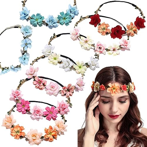 8 Stück Hochzeit Haarkranz Krone, Blumenkranz Haarkranz Haarband | Blumen Haarband, Blumenkranz Haare, für Kinder, Damen, Bräute, Brautjungfern, Hochzeiten, Partys, festliche