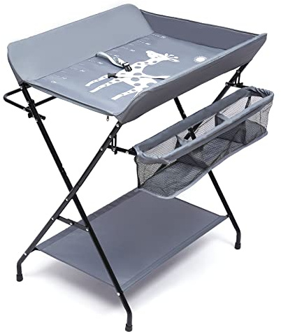 CHERIPOLI klappbare Wickelkommode Wickeltisch, Baby Wickelkombi, mit Wickelauflage Sicherheitsgurt und Ablagefächern, platzsparend stabil (ohne Räder)