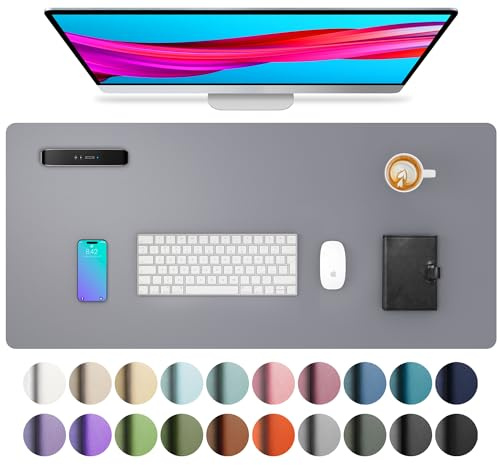 Aothia Schreibtischunterlage,PU Leder Große Mauspad,80x40cm,Hellgrau | Rutschfeste Schreibtisch Unterlage, Tischunterlage, Multifunktional Mouse mat, Schreibtisch Organizer für Büro/Home-Office
