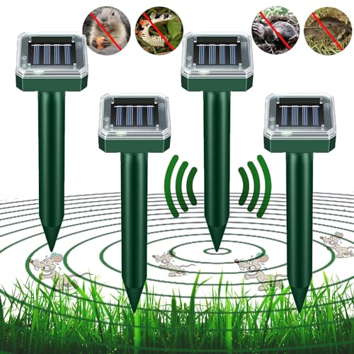 Ultraschall Maulwurfvertreiber für Mäuse, Maulwurfschreck für den Garten, Solar Maulwurfabwehr, Wühlmausvertreiber, Wühlmausschreck, 4 Stück