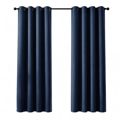 Deconovo Gardinen Wohnzimmer mit Ösen Verdunkelung Thermovorhang Dunkelblau | 2er Set, H175 x B140 cm, Verdunklungsgardine, Thermovorhang, Sichtschutz, UV-Schutz, mit Ösen, für Schlafzimmer,für Büro