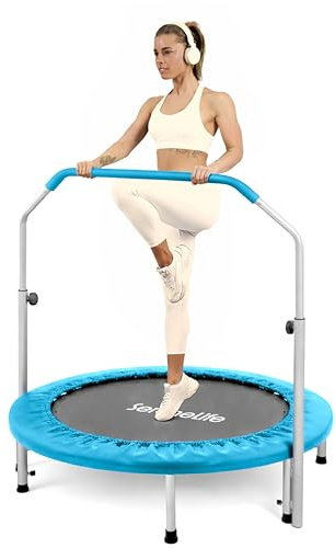 SereneLife Fitness Trampolin Indoor, Ø 102 cm – Faltbarer Rebounder mit Rückprall & Höhenverstellbarem Griff, Bis 150KG, ideal für Zuhause, Cardio, Sport & Training