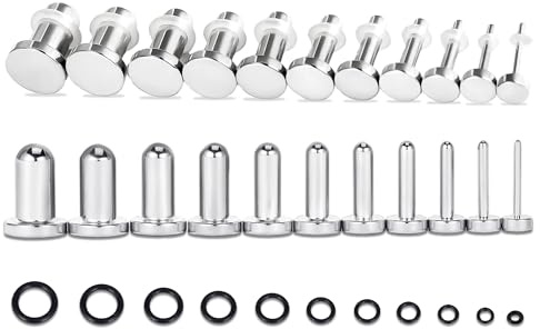 Vankula Tunnel Dehnset 1-6mm 0.5mm Ohrloch dehnen Single Flared Plugs Stretching kit Edelstahl Gedehnte Ohrpiercings Freundlich für frische Dehnungen Silber