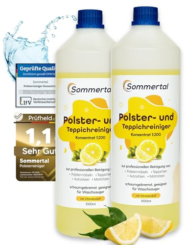 Sommertal Polsterreiniger und Teppichreiniger, 2L Profi Konzentrat, für über 80 Waschvorgänge, geeignet für Sofa, Polster, Auto Sitze, Teppich, Matratze, Waschsauger, Nasssauger & Handwäsche