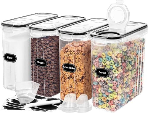 Skroam 4L Vorratsdosen Set mit 4, Müsli Schüttdose & Frischhaltedosen, BPA frei Kunststoff Vorratsdosen luftdicht, für Getreide, Mehl, Zucker