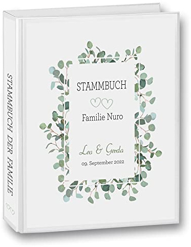Stammbuch der Familie personalisiert Stammbuchmappe Nuro A5 ca. 19 x 23 cm Familienstammbuch Stammbücher Eukalyptus grün