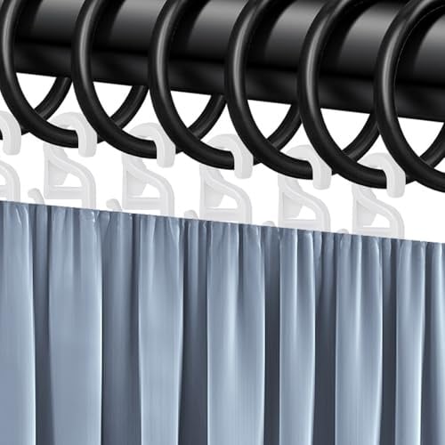 60 Stück Rings for Curtain Rod Ring Curtain Rings Black 30mm Gardinenringe | Vorhangringe mit Haken Gardinen Ringe Schwarz Curtain Rings with Hooks Vorhang Haken für Fenster Duschvorhänge Schienen