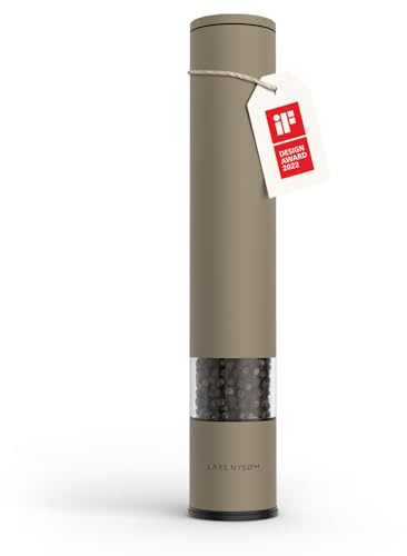 LARS NYSØM Pfeffermühle manuell groß (28,8cm) mit einstellbarem Keramikmahlwerk I Salzmühle Pfeffermühle Gewürzmühle (1 Stück) (Taupe Brown)