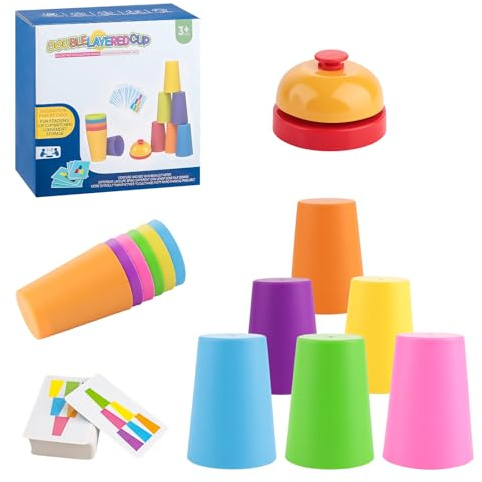 runpeak Speed Cups Spiel – Stapelbecher für Kinder und Erwachsene, Lustiges Sensorik- und Familien-Brettspiel mit 54 Karten, 12 Bechern und 1 Glocke, Ideal für Partys, Reisen oder Familienabende