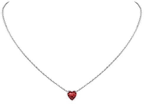 Suplight Damen Collier 925 Sterling Silber Herzform Geburtsstein Anhänger Halskette Minimalist Kristall Schmuck Geschenk für Frauen Mädchen