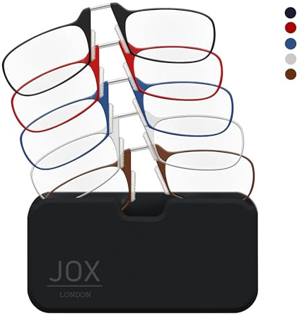 JOX Lesebrille zum Aufstecken auf das Handy - Nasenlesebrille mit kompaktem Etui - Armlose Brille - Komfort für Ihre Notfälle beim Lesen (Schwarz, 3, Dioptrien)