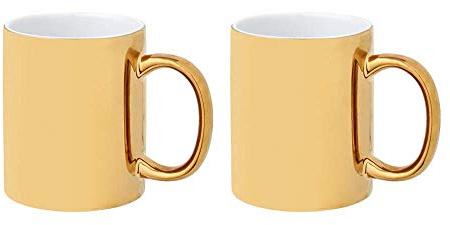 noTrash2003 2er Set Keramikbecher, versch. Farben, Kaffeetassen 350 ml glänzendes Design (Gold/Gold)