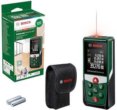 Bosch Laserentfernungsmesser UniversalDistance 40C | Distanz bis 40m präzise messen, Bluetooth-Konnektivität, Messfunktionen, im Karton