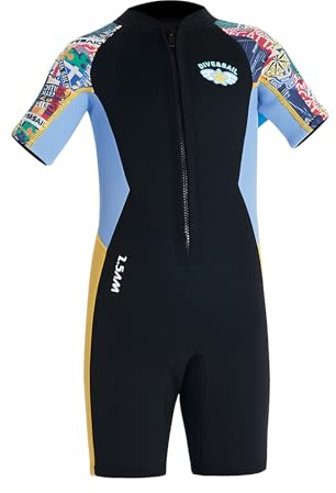 Kinder Kurzer Neoprenanzug 2.5mm Kurzärmeliger Taucheranzüge Surfen Kinder Shorty Badeanzug, Kids Schnorchelanzug Einteiler Bademode Shorty Neoprenanzuge für Schwimmen Wassersport Jungen Mädchen