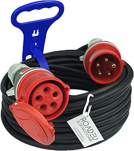 RoadEu - Starkstrom Verlängerungskabel 16A - CEE Verlängerungskabel 3 Meter mit Kabelhalter - Starkstromkabel 16A 380V - 5x2 5mm2 Kabel - 16A CEE Stecker - CEE Steckdose 16A