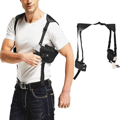 ZONSUSE Schulterholster,Vertikales Pistolenholster,Verdeckte Waffenholster,Verstellbare Schlinge mit Magazintaschen für die Meisten Pistolen Airsoft Outdoor Training Selbstverteidigung