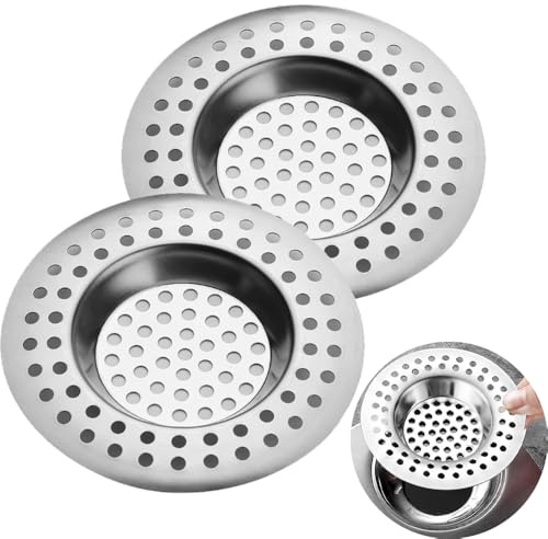 2 Stück Abflusssieb Edelstahl, Abfluss Sieb, Spüle Filter Sieb, Haarsieb Dusche, Waschbecken Sieb, Spülbeckensieb, Abflusssieb Siebe für Dusche,Badewanne, Küche,2.95 "/ 7.5 cm