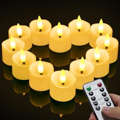 daphomeu 12 Led Teelichter mit Timer, Led Kerzen mit Fernbedienung, Rauchlose Kerzenlampe Elektrische Tee Lampen Votivkerzen,3.2x3.6 cm