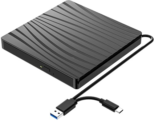 QDSYLQ Externes DVD Laufwerk, USB 3.0 & Type-C Tragbar CD DVD +/-RW Brenner Optical Drive DVD Laufwerk Extern für Laptop, PC, Desktop, MacBook, iMac, Windows 11/10/8/7/XP/Linux/Vista/MacOS