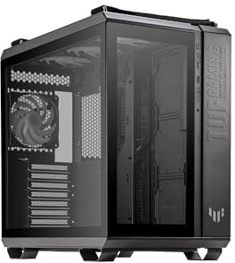 ASUS TUF Gaming GT502 PLUS TG Black modulares PC Gehäuse (Zweikammer-Gehäuse, bis zu drei Positionen für 360-mm-Radiatoren oder bis zu dreizehn 120-mm-Lüfter, Glasscheiben Panoramablick, schwarz)