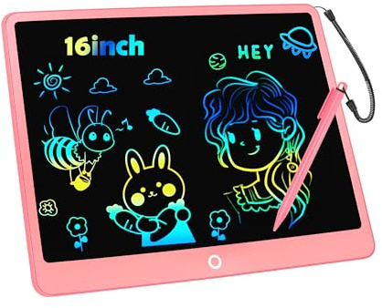 Bunte LCD Schreibtafel Kinder 16 Zoll, Maltafel Zaubertafel Digital Zeichnen Writing Tablet Ektronischer Grafiktablet 3-12 jährige mädchen Jungenkinderspielzeug Geschenke (Rosa)