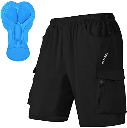 VAYAGER MTB Hose Herren Kurz Radhose, 3D Gepolstert Fahrradhose Mountainbike Fahrrad Shorts für Herren, Schnelltrocknende Outdoor Radlerhose MTB Bike Shorts