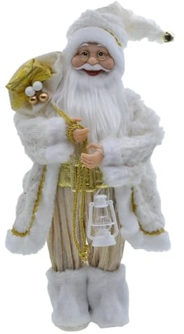 NASSMOSSE Weihnachtsmann-Figuren, 45, 7 cm, stehende Weihnachtsfiguren mit Goldener und weißer Kleidung für den Tisch, Kaminsims, Urlaub, Party, Heimdekoration, Alter Mann