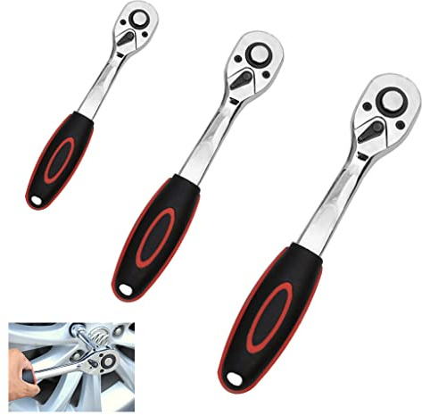 HWTONG 3 Stück Umschaltknarren 1/4, 3/8 und 1/2 Zoll, 72 Zähne | Drei Umschaltknarren mit 1/4-, 3/8- und 1/2-Zoll-Antrieb sowie 72 Zähnen für Werkstatt und Fahrzeug.