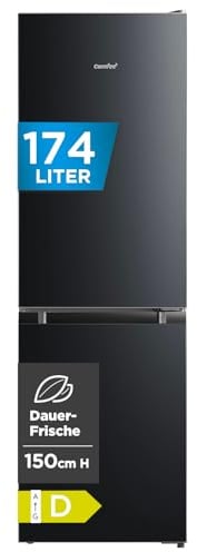 Comfee‘ Kühlschrank mit Gefrierfach 174L, EEK D, Höhe 150cm, Kühl-Gefrierkombination-115L Kühlteil, 59L 4 Sterne Gefrieren -24℃, 156 kWh/Jahr, Low Frost für kleine Wohnungen, Büros, RCB169DK3 Schwarz