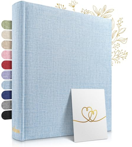 ZEITLOOS® Fotoalbum zum Selbstgestalten - edles Leinen - 600 Fotos Babyblau | Wunderschönes Design mit schützenden Trennblättern - Fotobuch zum Einkleben 31x32cm - 100 Seiten - Hochzeitsalbum & Geschenk
