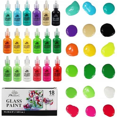 Generisch Phoenix Glasfarben Set 18 x 30 ml – Acrylfarben Transparente Porzellanfarben & Keramikfarben für Künstler, Window Color Fenstermalfarbe ohne Einbrennen, Wasserfest, Keramik