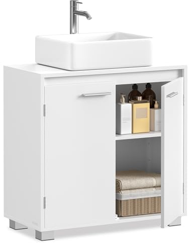 VASAGLE Waschbeckenunterschrank mit Füßen, 60 x 30 x 60 cm | Badezimmerschrank, 2 Fächer hinter den Türen, für Waschbecken ohne Säule, wolkenweiß BBK505W01
