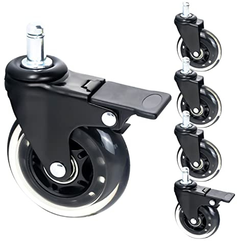 HMF 6810 Hartbodenrollen für Bürostuhl mit Bremsfunktion | 5 Stück | 11 mm | Schwarz