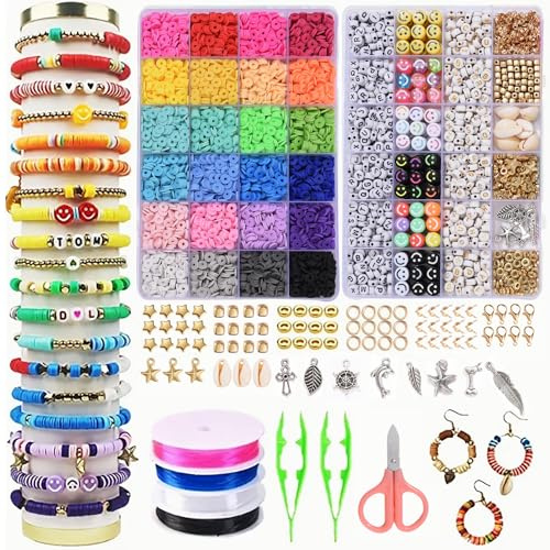 FIVAVA Clay Perlen Set – 8000+ Perlen zum Auffädeln, 24 Farben | DIY Armbänder Freundschaftsarmbänder & Ketten Selber Machen