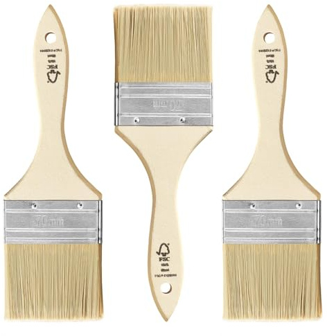 TubeRoo Malerpinsel Set 3X 70 mm großer Flachpinsel für Lacke Lasuren Öle Wand-Farben Acryl, Lackierpinsel, Lasurpinsel, Farbpinsel am Holz Metall