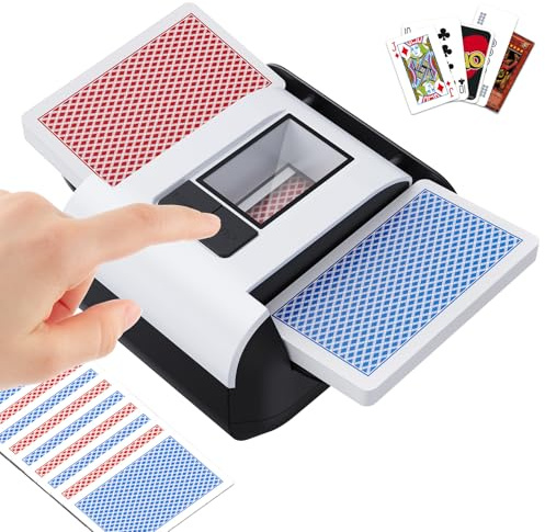 KPAW Automatischer Kartenmischmaschine mit Zwei Modi, Wiederaufladbare Kartenmischer Elektrisch für 1–2 Kartenspiele, Geräuscharmer Kartenmischmaschine für Poker (Weißer X1)