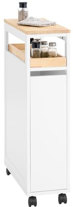 SoBuy Nischenschrank 20 cm mit Rollen & Auszügen, 79x51x20 cm, Küche & Bad | Schmaler Nischenwagen mit abnehmbarem Tablett, Apothekerschrank Küche, flexibel & vielseitig, 22 kg Tragkraft, MDF, NSR11-WN